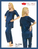 Two Hearts 2 Piece Silk Pajama Shirt With Front Net Lace